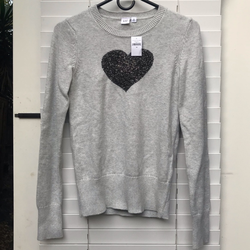 Gap Intarsia Heart Grey Pullover Sweater